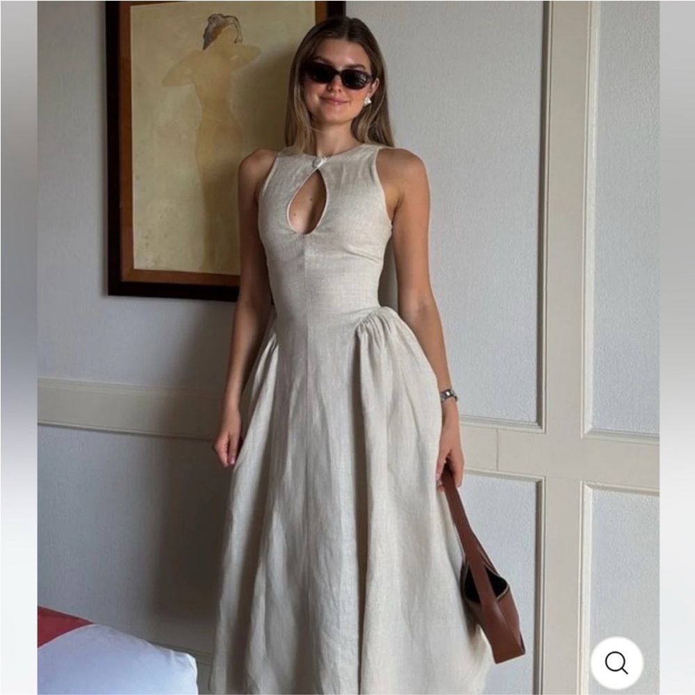 Dianara Elegant Cream Linen Sleeveless Dress Small